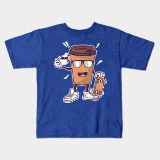 COFFEE AND SKATEBOARD CARTOON Kids T-Shirt